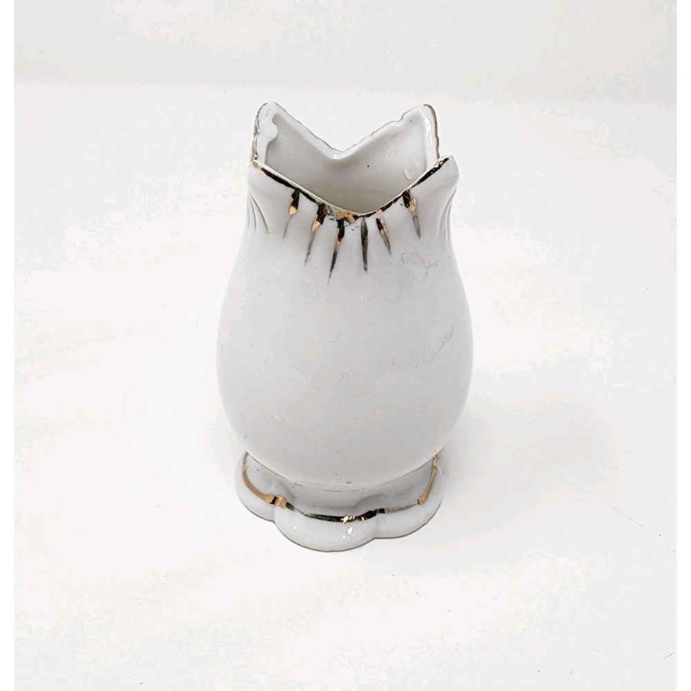 White Vintage Ceramic Small‎ Vase Pitcher Gold Lined Rim